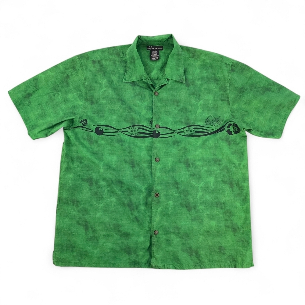 Vintage Y2K Green Tie Dye Bowling Button Down Shirt Men’s XL Tribal Billiards